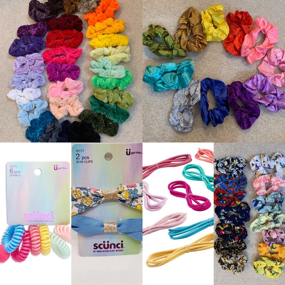 Hair accessories, scrunchies, spirals, clips, DIY sets